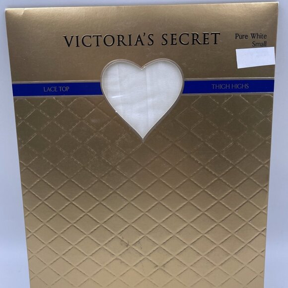 VGT Victoria's Secret Sheer Thigh Highs Size Small Pure White Lace Trim Stocking - Picture 1 of 3